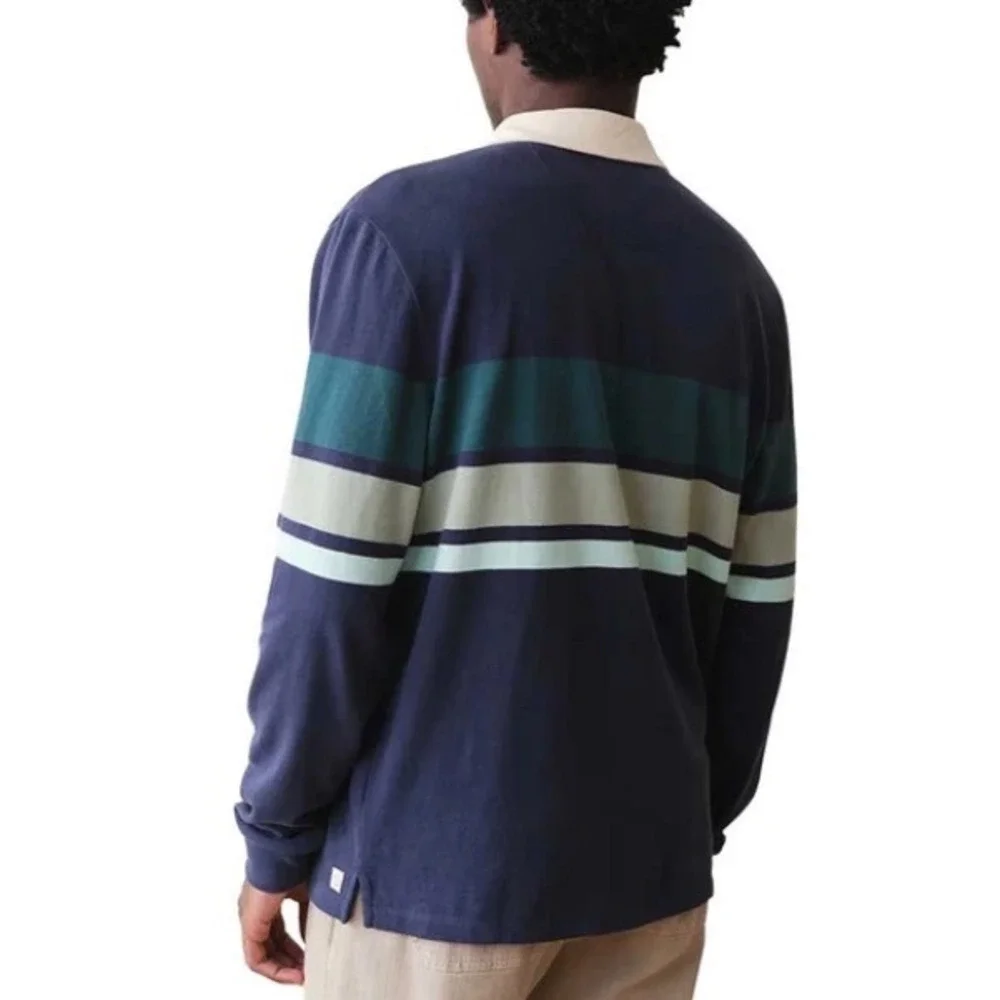 Marine Layer Sueded Rugby Polo Navy Green Stripe Medium‎ New With Tags